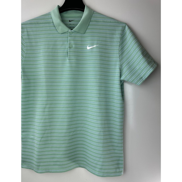 2 Nike Dri-Fit Men's Golf Polo Shirts Size Large Victory Stripe Green Blue Top - Picture 4 of 16